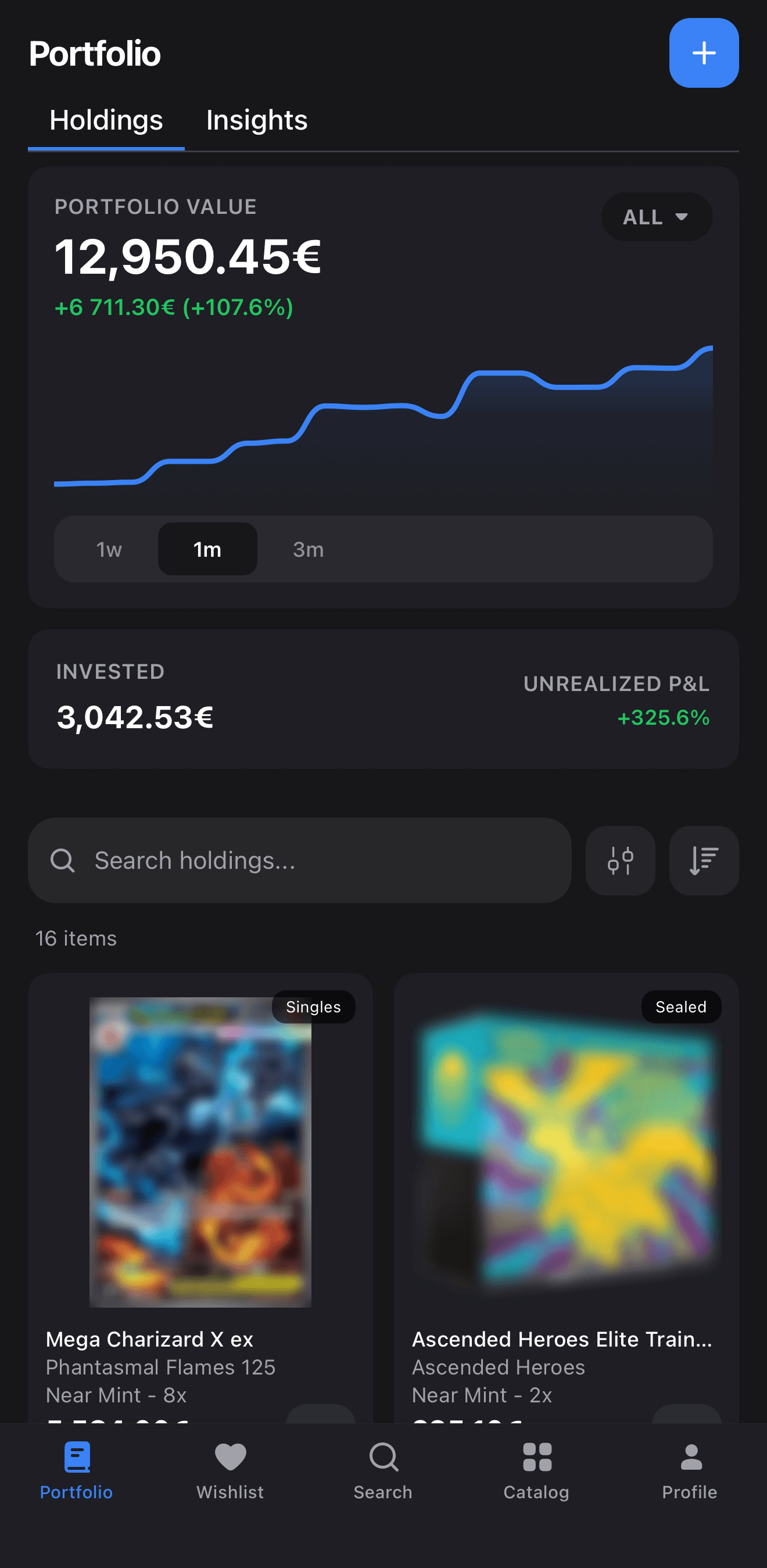 Portfolio dashboard with value, chart and holdings